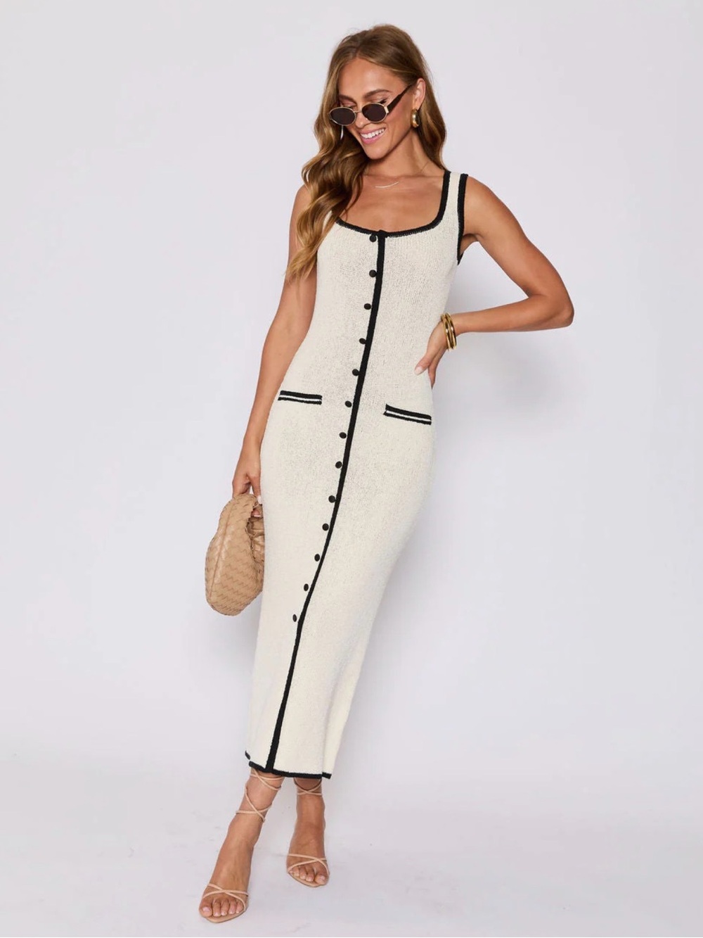 Vici Cream Midi Dress with Black Trim